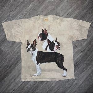 Vintage The mountain Large Tan mineral washed Boston terrier t shirt
